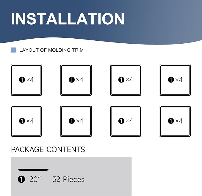 NeatiEase 8 Set Peel and Stick Wall Molding Trim Kit, 20" x20" Premade Wainscoting Panels, Self Adhesive Moulding Panel for Interior Walls Picture Frame - Image 2