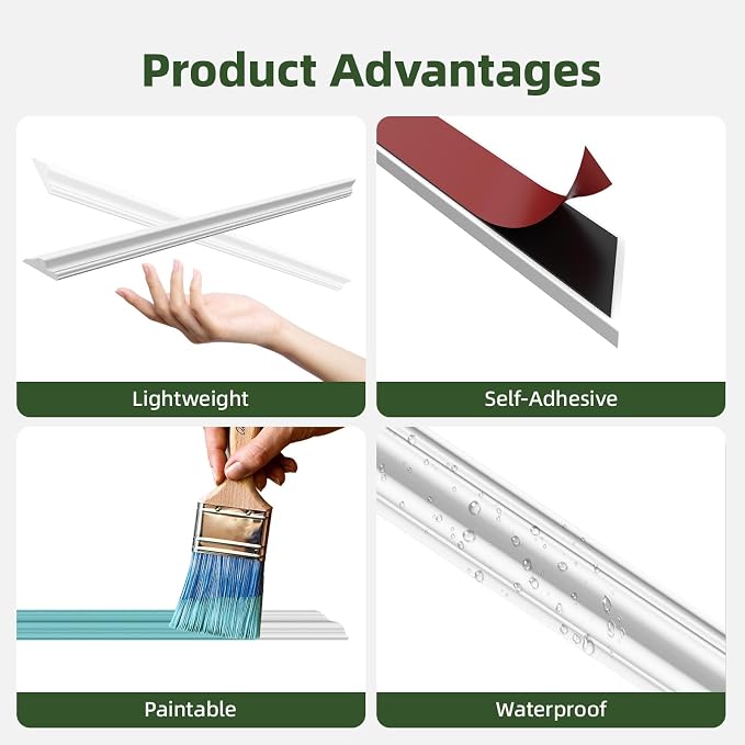 Peel and Stick Wall Molding Kit, Wainscoting Panels 24 PCS | 6 frame premade panels, self adhesive wall trim, paintable molding, accent wall decor for living room bedroom hallway - Image 3
