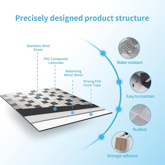 Art3d 10-Pack Metal Peel and Stick Backsplash Tile, Silver Aluminium | 12" x 12", Stainless Steel, Self Adhesive, Anti-Corrosion, Waterproof, Lightweight, Ideal for Kitchens, Bathrooms - Image 5