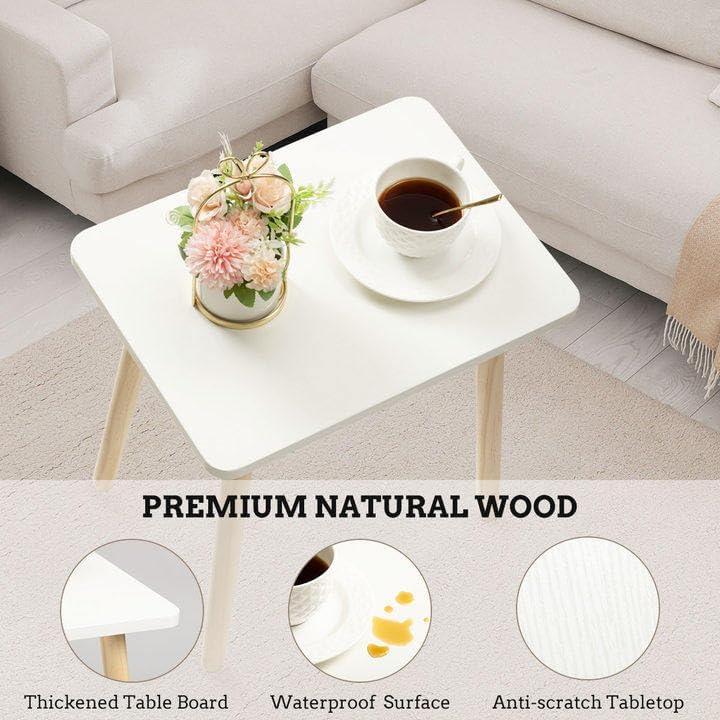 FORAOFUR White End Tables Set of 2, Small Side Tables Accent Tables Living Room, Boho Side Table with Wooden Legs, Easy Assembly - Image 6