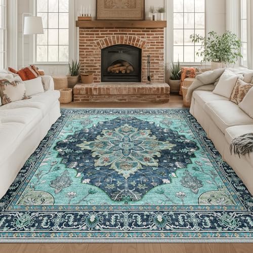 RELEANY Washable Area Rug, Square 8'x8', Teal by RELEANY