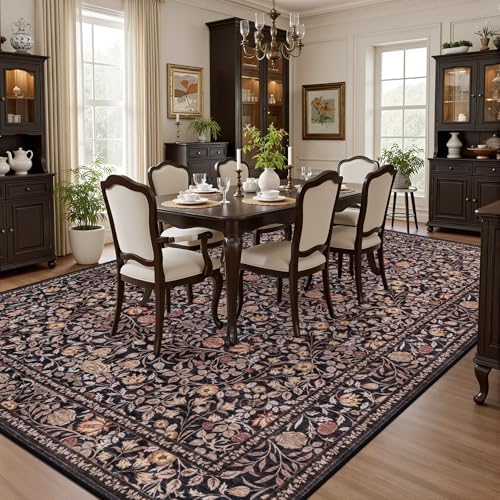 Area Rug 9x12 Living Room: Soft Floral Washable Boho Carpet Brown - Image 4