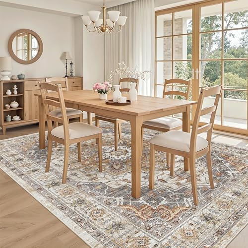 Madane 5x7 Area Rugs for Living Room, Non-Slip Washable Rug, Turmeric/Grey - Image 4