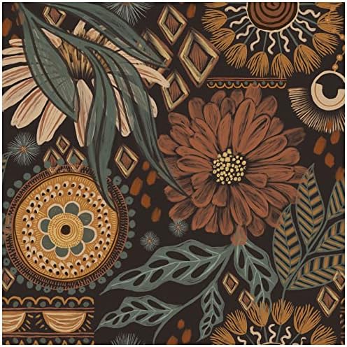 HAOKHOME Peel and Stick Wallpaper Boho Floral Vintage Botanical Bathroom | Renter Friendly Removable Textured Wall Paper Brown Cottagecore Green Orange Retro Moody Bedroom Accent Wall 17.3in x 9.8ft by HAOKHOME