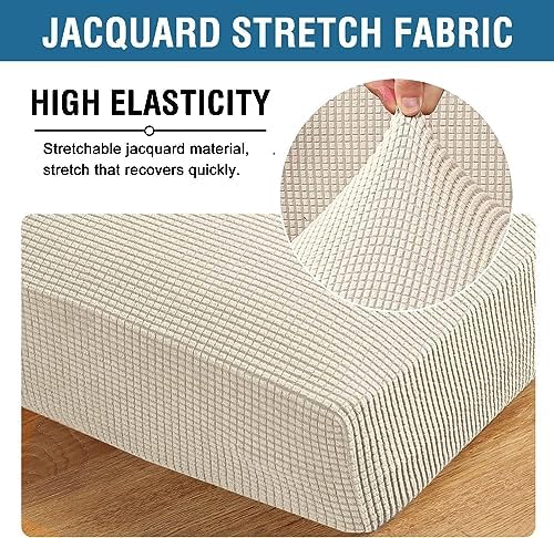 H.VERSAILTEX Super Stretch Individual Chaise Cover Sectional Couch Covers for L Shaped Sofa Both Left/Right Featuring Thick Jacquard Textured Twill Fabric (1 Piece Chaise Cover, Natural) - Image 4