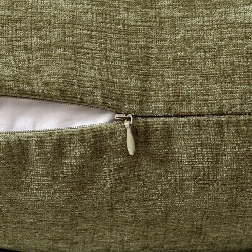 MIULEE Soft Chenille Throw Pillow Covers Olive Green 20x20 Inch Pack of 2 - Image 3