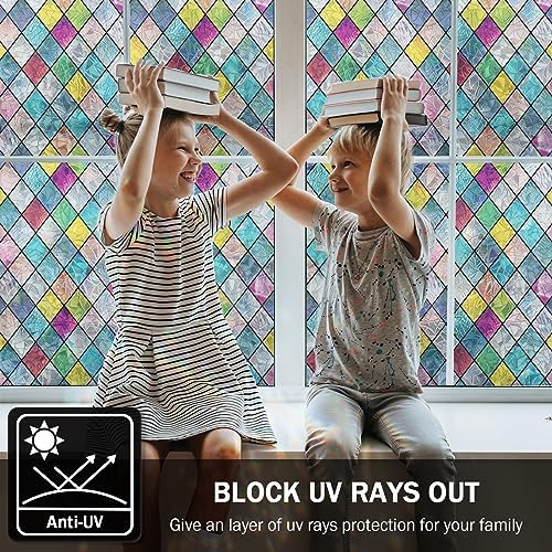 Stained Glass Window Film, Window Privacy Films, Colorful Lattice Window Tint, Rainbow Glass Decals Stickers for Home Anti UV 35.4x157.4 inche - Image 4
