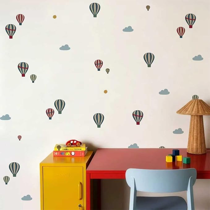 50pcs Hot Air Balloons Clouds Fabric Wall Stickers,Vibrant Self-Adhesive Wall Decals Easy Removable DIY Kids Room Toddlers Bedroom Nursery Decor - Image 6