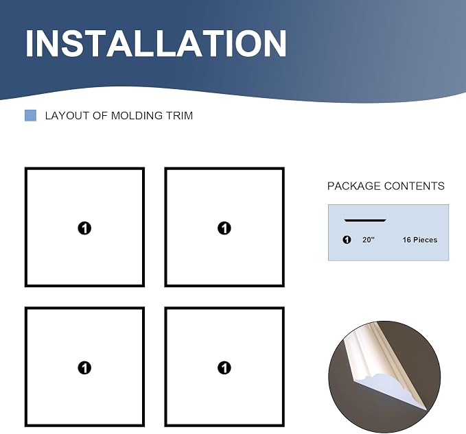 NeatiEase 4 Set Peel and Stick Wall Molding Trim Kit, 20" x20" Premade Wainscoting Panels, Self Adhesive Moulding Panel for Interior Walls Picture Frame - Image 2