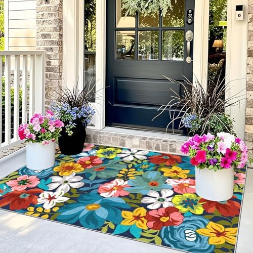 3x5 Flower Entry Rug, Washable Indoor Outdoor Mats for Front Door - Image 3
