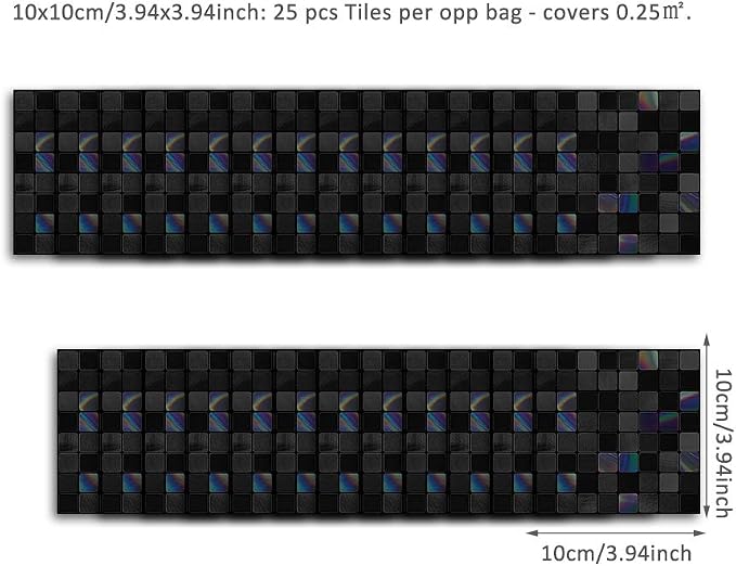 Alwayspon 25 Pcs Brushed Silver Self-Adhesive Wall Tile Sticker, Peel and Stick Decal, Water-Proof Backsplash for Kitchen Bathroom Decor, Black Rainbow Mosaic, 4x4inch - Image 5