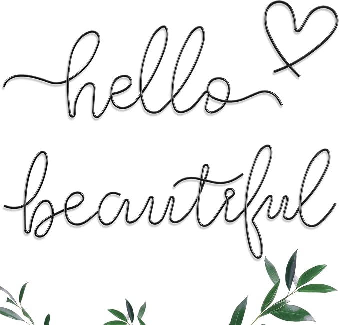 Hicarer Metal Hello Gorgeous Wall Art Minimalist Wall Decor,Black,Beautiful | for Bedroom Bathroom Living Room Dressing Room Salon Vanity Office Home Decoration, Easy to Install by Hicarer