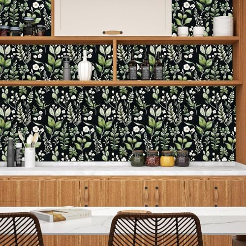 Danodoi Black Green Vintage Leaf Peel and Stick Wallpaper 17.5" x 393" | Waterproof Vinyl Self Adhesive Removable Renter Friendly Floral Contact Paper - Image 6