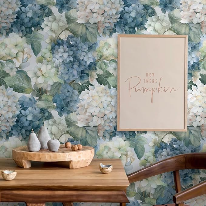 Vintage Watercolor Blue/White/Green Hydrangea Floral Peel and Stick Wallpaper Wall Decor Self Adhesive Wall Paper Stick on Easy Peel Off Contact for Renter Apartment - Image 5