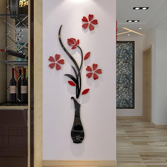 3D Vase Wall Murals for Living Room Bedroom Sofa Backdrop TV Background, Originality Stickers Gift, DIY Wall Decal Decor (Red, 47 X 18 Inches) by Hermione+Baby