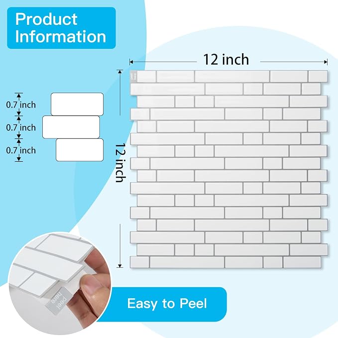 Art3d Linear Tile Peel and Stick Backsplash, 10-Pack, White with Gray Grout | 12 x 12 Inch, Enhanced Thickness, Warp Resistant, Strong Adhesion, Sturdy, for Kitchen, Bedroom, Ideal for Home Improvement - Image 6