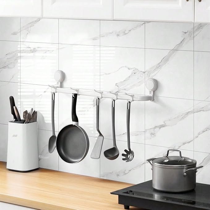 Chejiaye 10pcs Marble Peel and Stick Backsplash Waterproof Washroom Wall Panels, Peel and Stick Tile, PVC Foam Wall Panels for Kitchen,Bathroom,Living Room,White and Grey(Not Real Tile,11.8" x 11.8") - Image 3