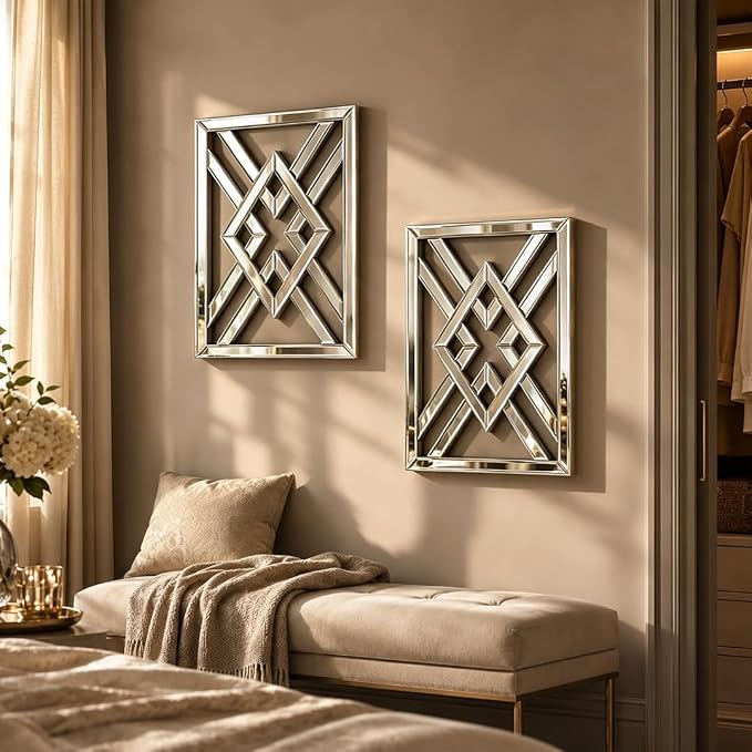 Square Decorative Wall Mirror 13 x 17 Inch, Silver Frameless Mirror Wall Decor with Beveled Edge, Modern Wall Mounted Accent Mirror for Living Room, Bedroom, Hallway, Set of 2 - Image 6