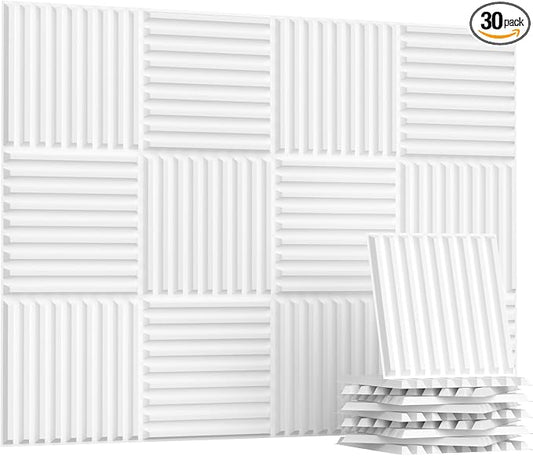 WADILE 30 Pack 3D Wall Panels Peel and Stick, 11.8"x11.8" Black PVC Decorative Wall Panels for Interior Wall Decor, Living Room, Bedroom, TV Background, Gaming Room, Home Wall Art, White by WADILE