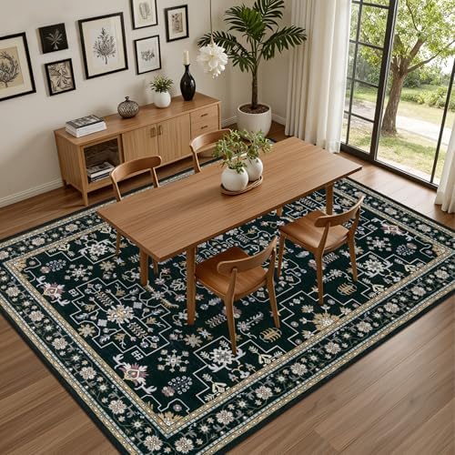 10x14 Area Rugs Living Room: Washable Vintage Rug for Bedroom Black - Image 4