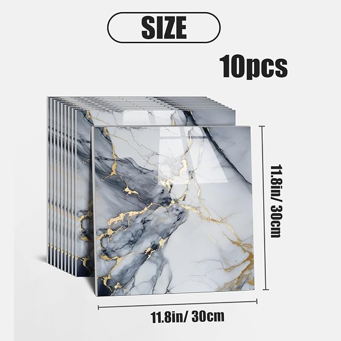 Chejiaye Peel and Stick Marble Wall Panels 11.8"x11.8"- Waterproof Self-Adhesive for Interior Wall Decor,PVC Foam Backsplash Tile for Kitchen,Bathroom,Bedroom,Blue&Gold(Not Real Tile,10PCS) - Image 4