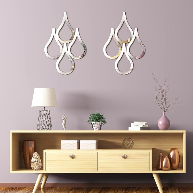 Weysat 2 Pieces Teardrop Wall Mirror Hanging Wall Mounted Decorative Accent Mirror for Home Living Room Bedroom Bathroom, 15.7 x 11 Inch(Silver) - Image 6