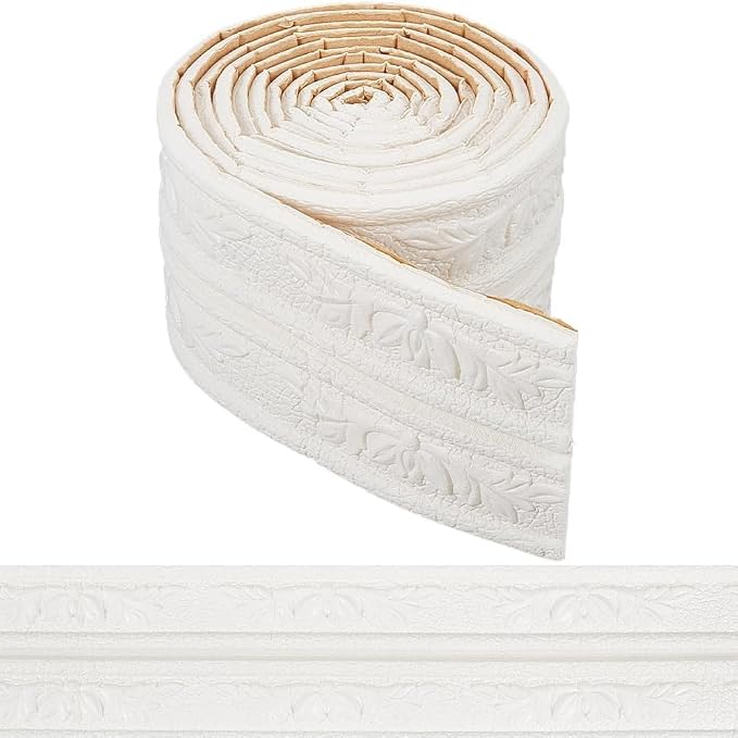CRASPIRE 90.5 x 3 Wider White Foam Flexible Molding Trim Peel and Stick Self Adhesive Crown 3D Decorative Wallpaper Border Caulk Trim Wall Baseboard Lines Mirror Moulding Frame Strip for Home Decor by CRASPIRE