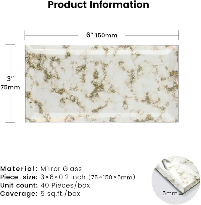 Peel and Stick Antique Mirror Glass Subway Tile 3 x 6 Inch for Copper Green Antique Mirror Tiles Kitchen Backsplash Bathroom Wall Pack of 40 Pieces - Image 3