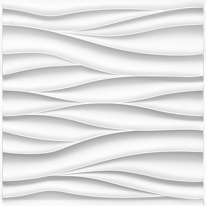 STICKGOO Wave 3D Wall Panels, White, 19.7" x 19.7", 12 Pack | PVC Accent Wall Panels for Interior Wall Decor, Living Room, Bedroom, Cover 32.4 Sq.Ft by STICKGOO