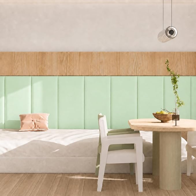 Anti Collision Wall Padding for Kids, Upholstered 3D Wall Panels | 4 Packs 7.8'' x 15.7'' Peel and Stick Headboard, Self Adhesive Wall Pads for Kids, Bedroom, Living Room, Pale Green - Image 6