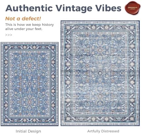 OPPODREAM Vintage Blue Area Rugs 4x6, Washable Rug for Living Room - Image 3