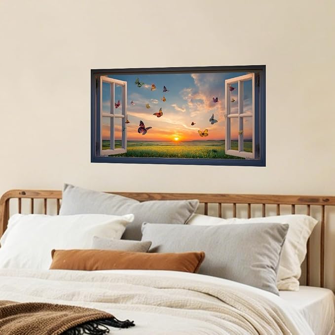 Butterfly Sunset Kitchen Backsplash Peel and Stick, 30x16 in | Colorful butterflies over golden sunset meadow through open window; flat 2D waterproof peel and stick; wipe clean; 30x16 in - Image 7