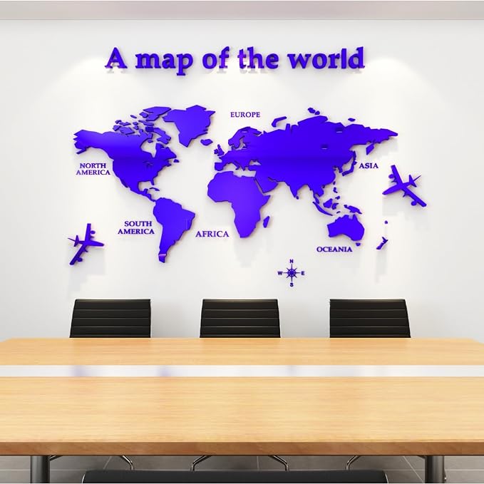WINDIR 3D World Map Wall Stickers Decor Murals DIY Decal Blue 47x24 inch, Acrylic Office Art Bedroom Living Room TV Wall (Blue: 120x60 cm) Medium by WINDIR