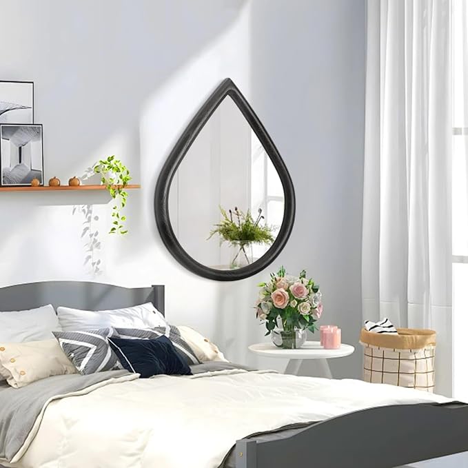 Teardrop Wall Mirror with Wood Frame Rustic Wall Mirror Black Farmhouse Unique Irregular Wall Hanging Mirrors for Bathroom Living Room Hallway Wall Decor - Image 4