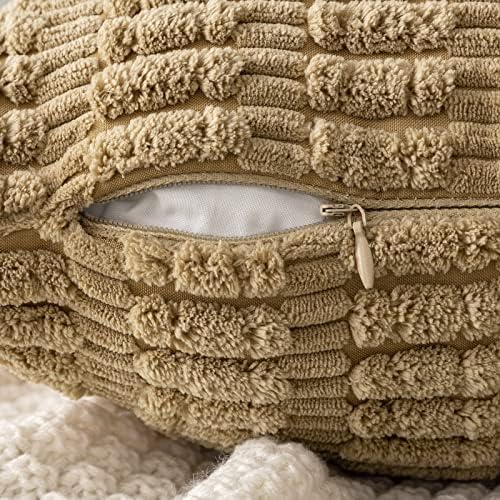 MIULEE Pack of 2 Corduroy Decorative Throw Pillow Covers 24x24 Inch Soft Boho Striped Pillow Covers Modern Farmhouse Home Decor for Sofa Living Room Couch Bed Khaki - Image 3