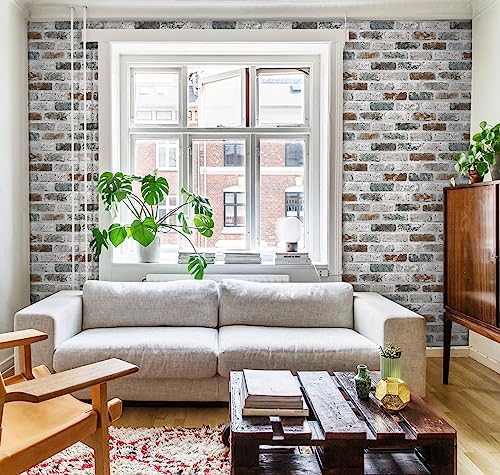 Guvana 17.3"×118" Brick Wallpaper Brick Peel and Stick Wallpaper | Red/Blue/Grey 3D Vintage Brick Contact Paper Self Adhesive Removable Contact Paper Faux Brick Texture Wallpaper for Bedroom - Image 3