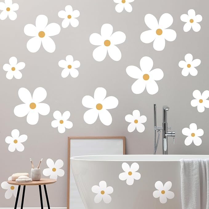 TaoBary 12 Sheet White Daisy Wall Sticker Decal Big Cute Flower Wall Decal | Large Flower Wall Sticker, Floral Decal, Daisy Bedroom Room Decor, Removable Peel and Stick, Nursery Home Wall Decor - Image 5