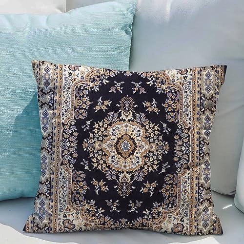 Snycler Boho Throw Pillow Covers 16x16 inch Set of 2 Black Medallion Border Area Rug Double Sided Pattern Cotton Soft Pillow Case Cushion Cover Pillowcase for Couch Sofa Bed Decorative - Image 6