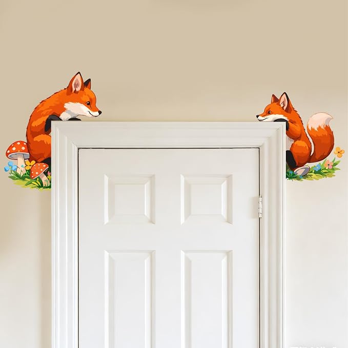 PLIGREAT 21 Pcs Cute Fox Wall Stickers, Cartoon Animal Wall Decals for Door Peel and Stick Vinyl Fox Switch Stickers for Nursery Bedroom Living Room Bathroom Home Door Corner Decor - Image 4