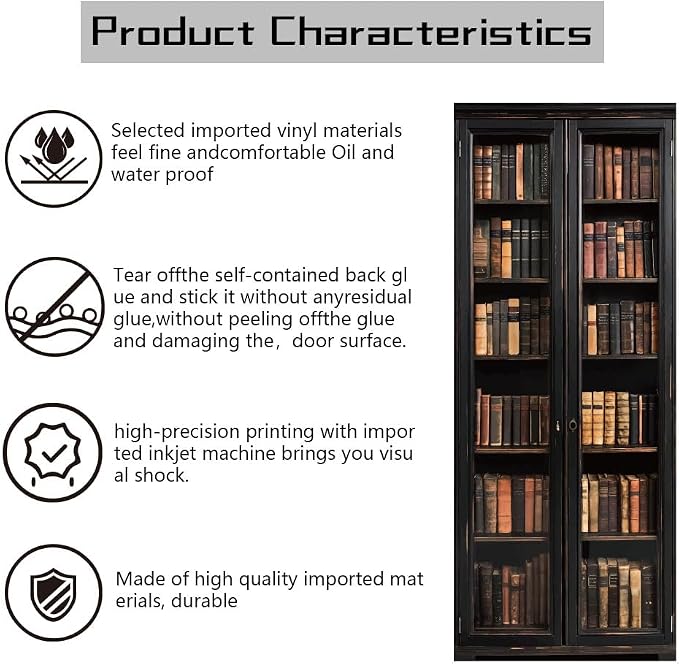 arricraft 2 Pcs Self-Adhesive Door Sticker, 31.5"x78.7" Book Shelf Pattern Door Murals Stickers PVC Wall Removable Wallpaper Decoration for Christmas Bedrooms ​Living Room - Image 3