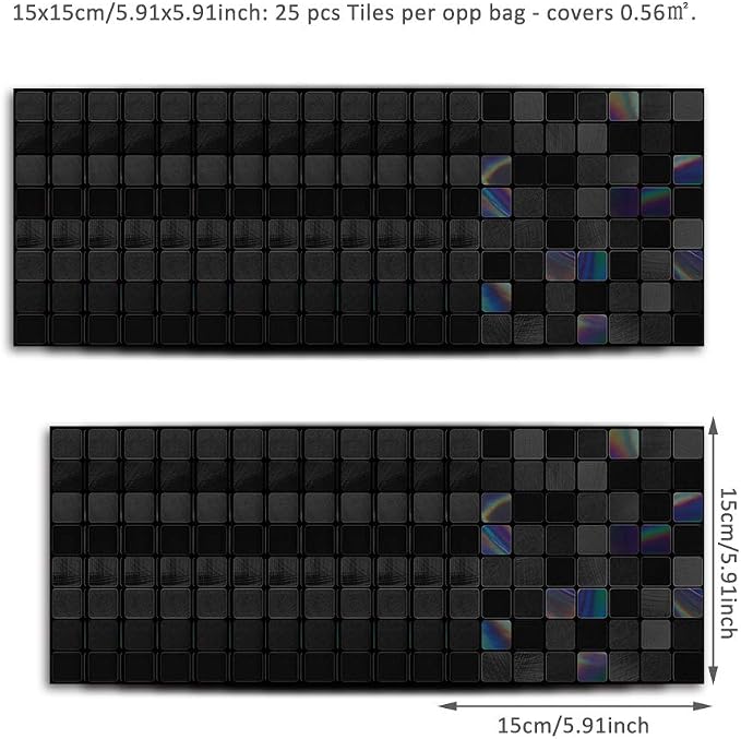 Alwayspon 25 Pcs Brushed Silver Self-Adhesive Tile Transfer, Peel and Stick Wall Tile Sticker, Water-Proof, Black Rainbow Mosaic, 6x6inch - Image 5