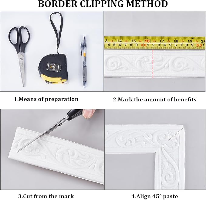 CRASPIRE 88 x 1.96in Crown Molding Peel and Stick Foam White Self Adhesive Flexible Trim 3D Sticky Vintage Decorative Wallpaper Border Wall Edging Baseboard Mirror Border Lines Hotel DIY Decor - Image 5