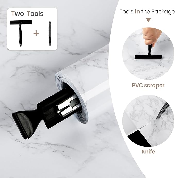 White/Grey Marble Contact Paper Marble Wallpaper Peel and Stick with Tools | 17.7" x 78.7" Self Adhesive Vinyl Film Contact Paper for Countertops - Image 5