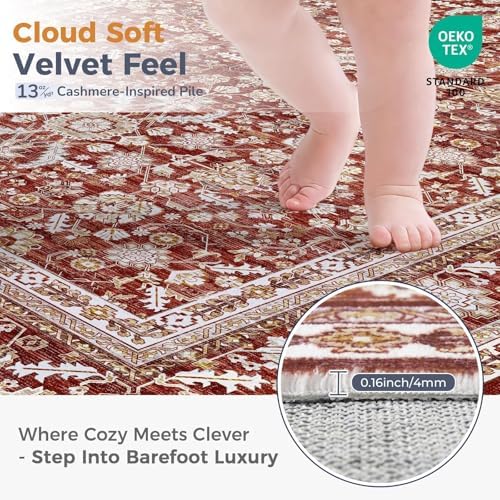 OPPODREAM Vintage RED Area Rugs 3' Round, Washable Rug for Living Room - Image 2