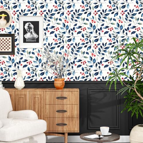 Danodoi Dark Blue Vintage Leaf Peel and Stick Wallpaper 17.5" x 118" | Waterproof Vinyl Self Adhesive Removable Renter Friendly Floral Contact Paper - Image 4