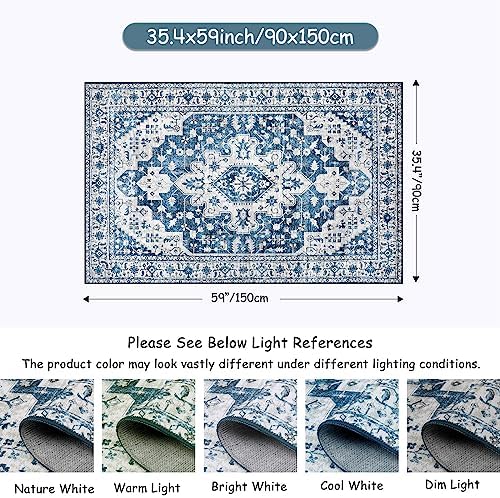 Moynesa Ultra-Thin Washable Vintage Area Rug - 4x6 Living Room Rug for Bedroom Office, Low Pile Non Slip Oriental Laundry Bathroom Mat Indoor Floor Carpet for Entrance Kitchen Mudroom - Image 2