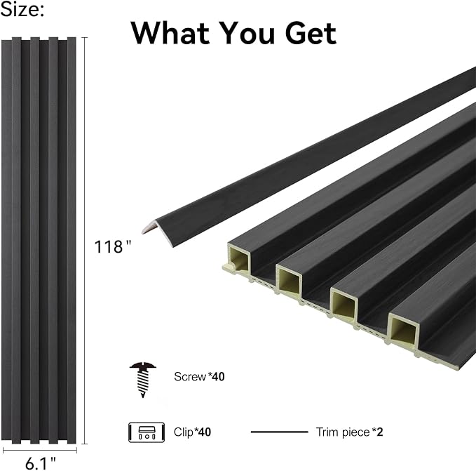 Slat Wall Panel 8-Pack, 118’’x6.1’’, Black | WPC Wall Panel for Interior Wall Decor, TV Background, Kitchen, Bedroom - Image 2
