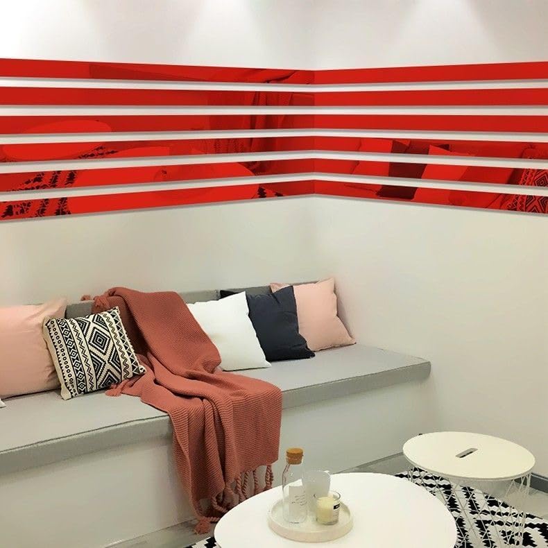 10Pcs Acrylic Mirror Wall Stickers Striped Design Mirror Art Tile Decal DIY Self Adhesive Wall Line Border Decals Removable Wall Stickers and Murals for Home Decor 5 * 20cm （Red） - Image 2