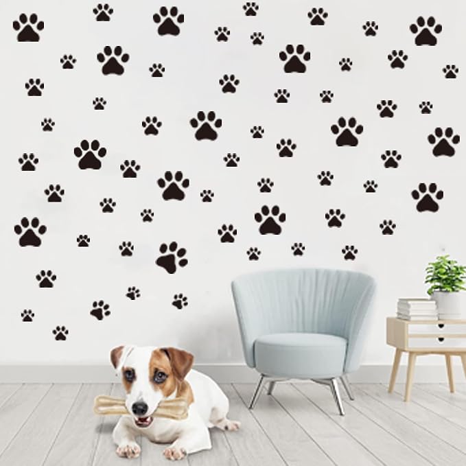 106 Pcs Black Paw Print Stickers Wall Decor, Dog Paw Stickers Removable Art Vinyl Door Decal Wallpaper for Family Bedroom Living Room Home Decorations Animal Tracks Decor - Image 2