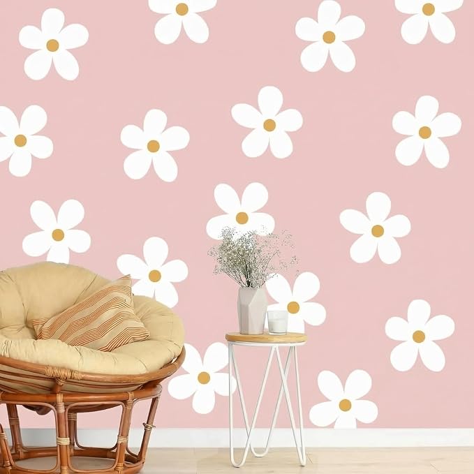 TaoBary 12 Sheet Daisy Wall Sticker Decal for Room Decor Flower Wall Decal | Big Flower Wall Sticker, Large Floral Decal, Daisy Bedroom Decor, White, Removable Peel and Stick, Nursery Home Wall Decor - Image 8